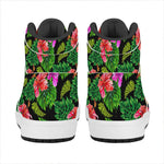 Monstera Hibiscus Hawaii Pattern Print High Top Leather Sneakers