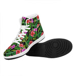 Monstera Hibiscus Hawaii Pattern Print High Top Leather Sneakers