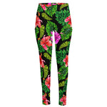 Monstera Hibiscus Hawaii Pattern Print High-Waisted Pocket Leggings