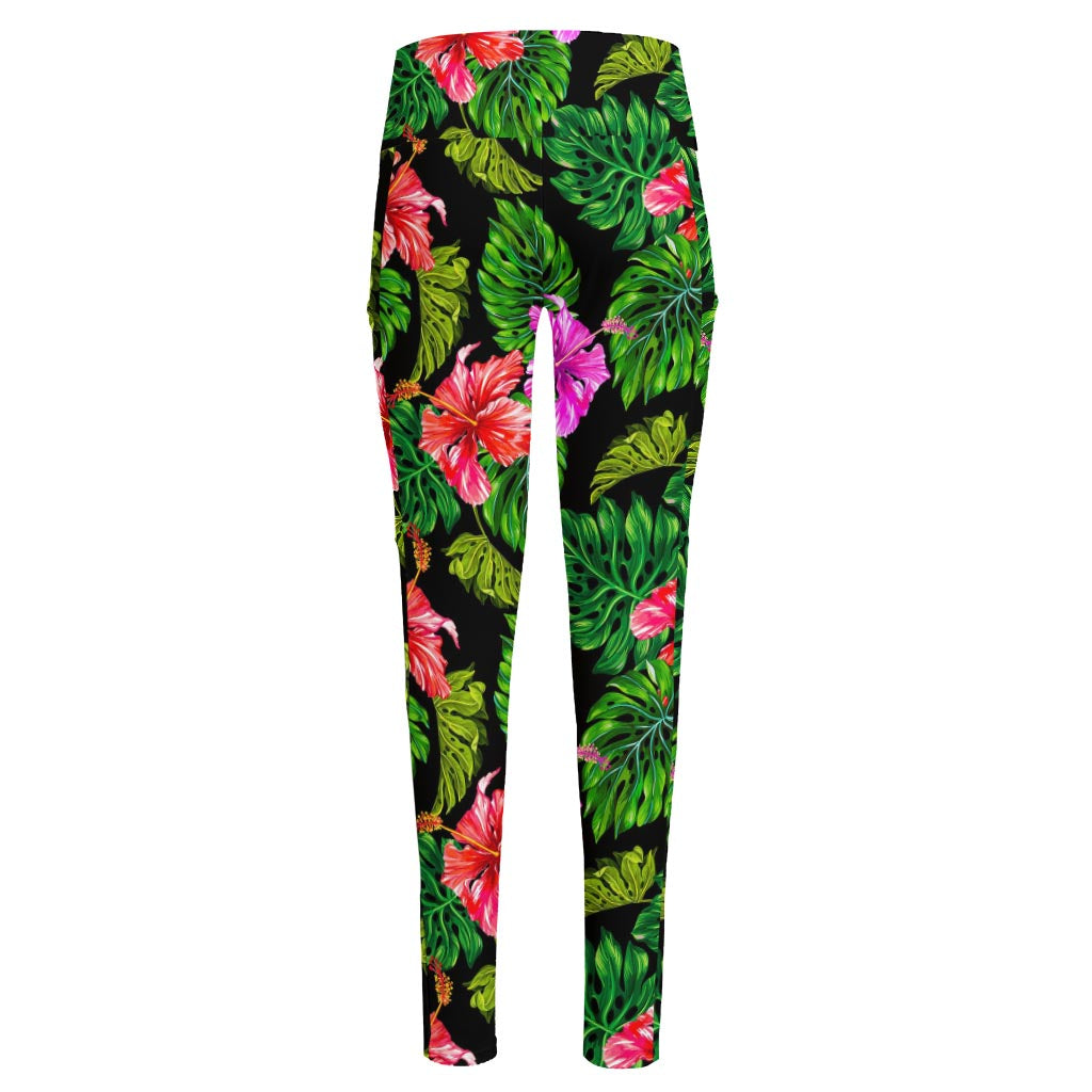 Monstera Hibiscus Hawaii Pattern Print High-Waisted Pocket Leggings