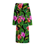 Monstera Hibiscus Hawaii Pattern Print Hooded Bathrobe