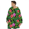 Monstera Hibiscus Hawaii Pattern Print Hoodie Blanket