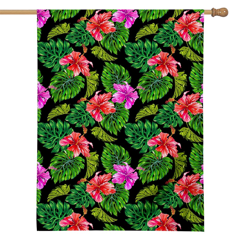 Monstera Hibiscus Hawaii Pattern Print House Flag