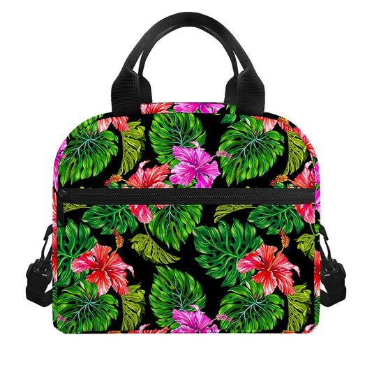 Monstera Hibiscus Hawaii Pattern Print Insulated Lunch Bag