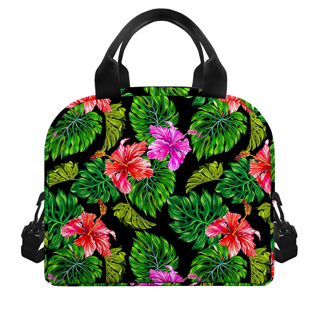 Monstera Hibiscus Hawaii Pattern Print Insulated Lunch Bag