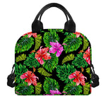 Monstera Hibiscus Hawaii Pattern Print Insulated Lunch Bag