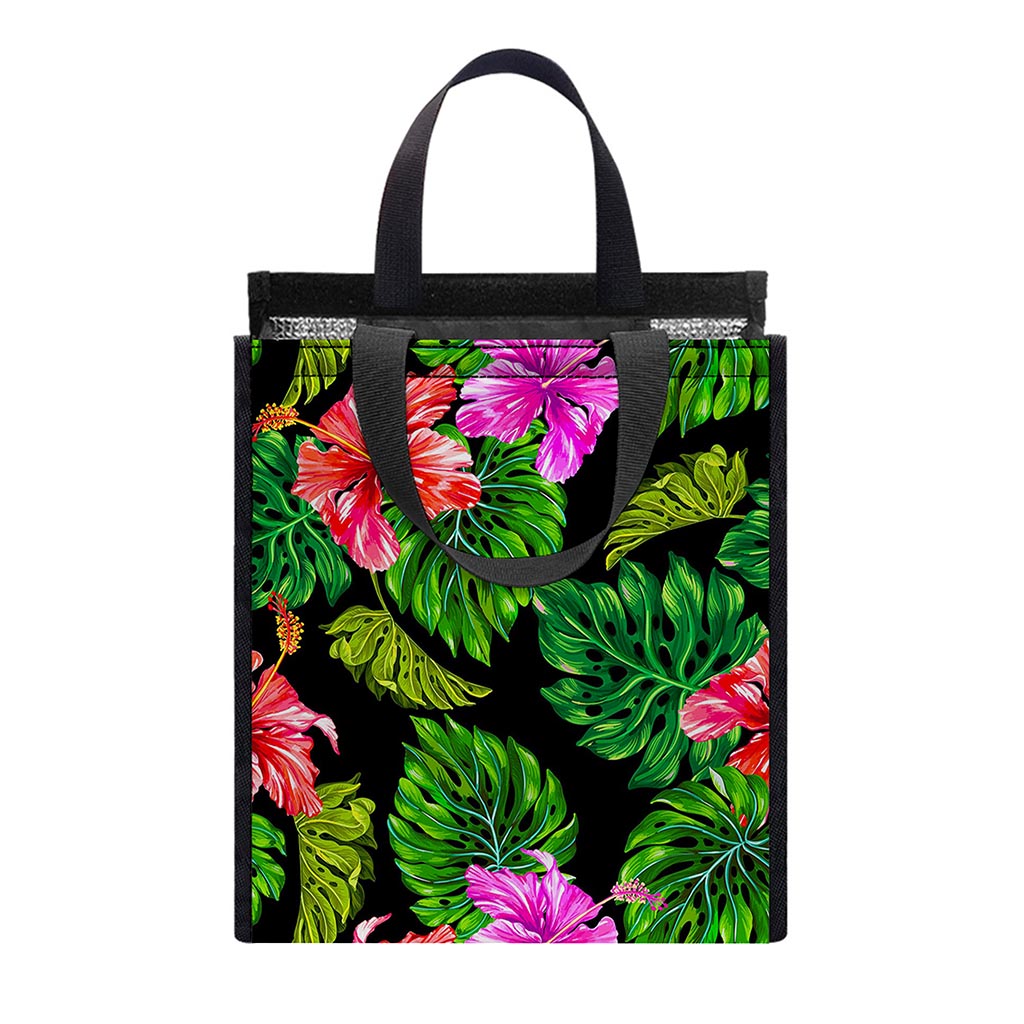 Monstera Hibiscus Hawaii Pattern Print Insulated Lunch Tote