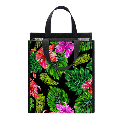 Monstera Hibiscus Hawaii Pattern Print Insulated Lunch Tote
