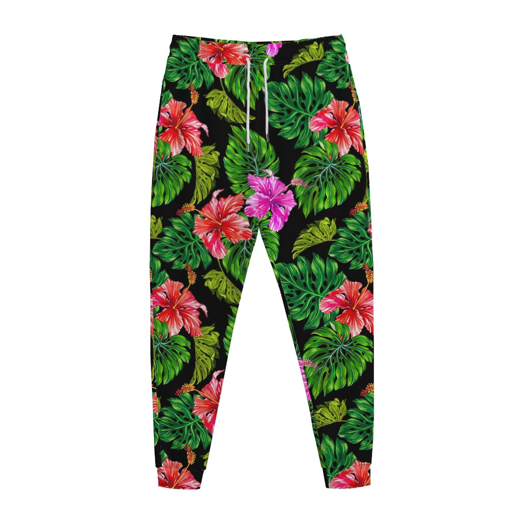 Monstera Hibiscus Hawaii Pattern Print Jogger Pants