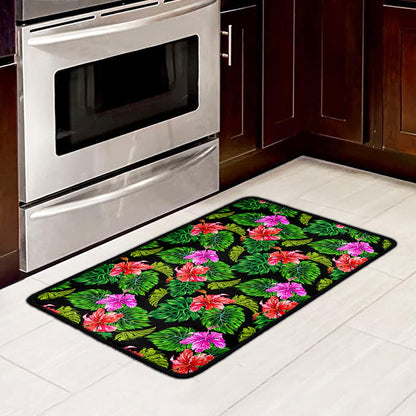 Monstera Hibiscus Hawaii Pattern Print Kitchen Mat