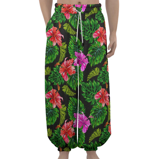 Monstera Hibiscus Hawaii Pattern Print Lantern Pants