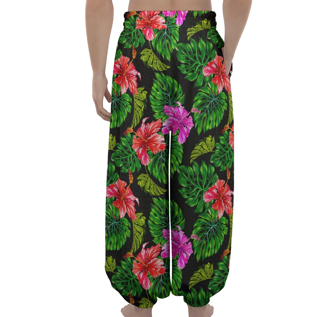 Monstera Hibiscus Hawaii Pattern Print Lantern Pants