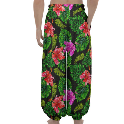 Monstera Hibiscus Hawaii Pattern Print Lantern Pants