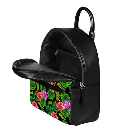Monstera Hibiscus Hawaii Pattern Print Leather Backpack