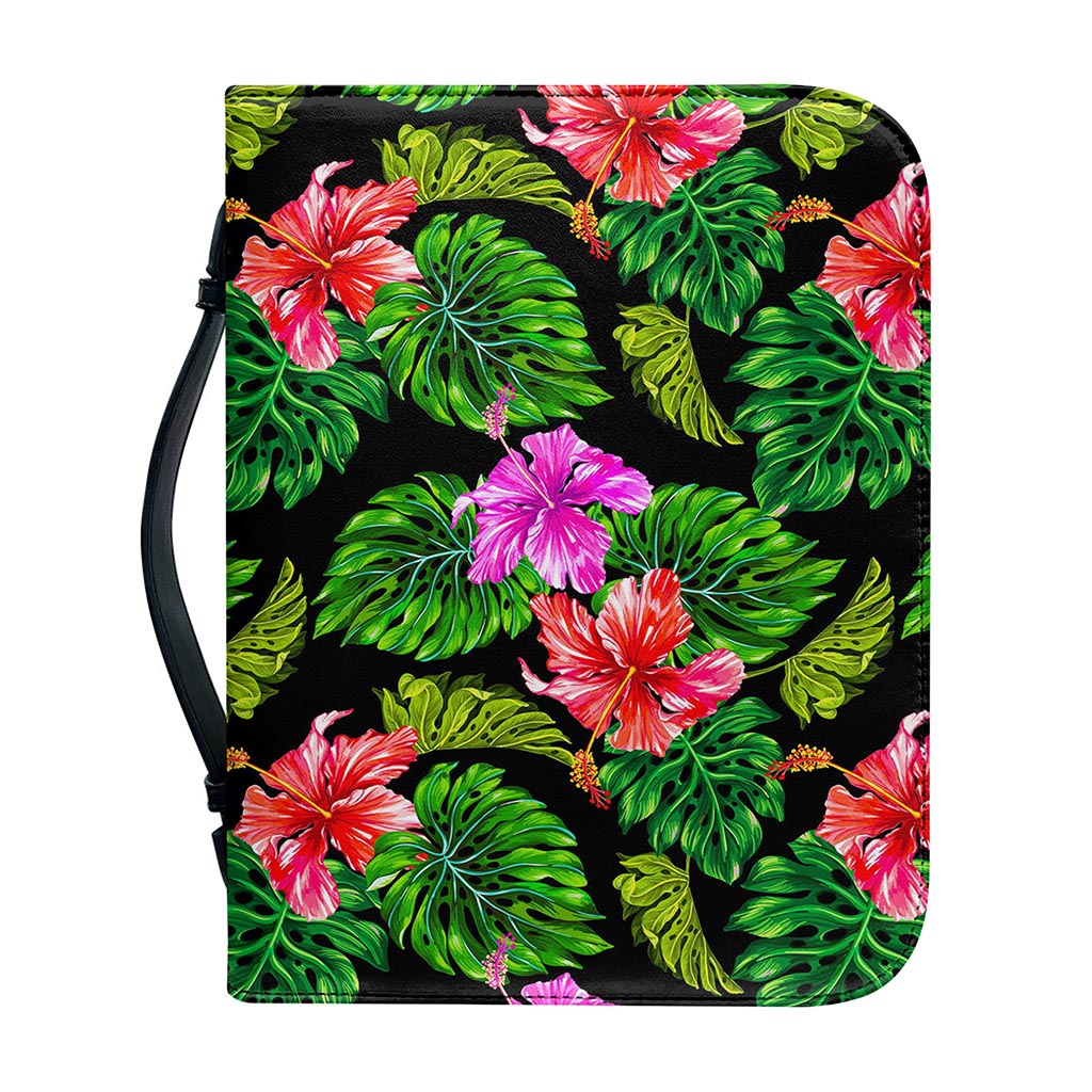 Monstera Hibiscus Hawaii Pattern Print Leather Bible Cover