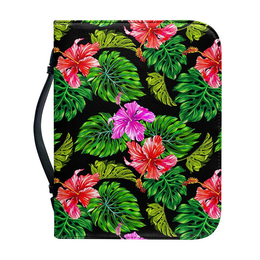 Monstera Hibiscus Hawaii Pattern Print Leather Bible Cover
