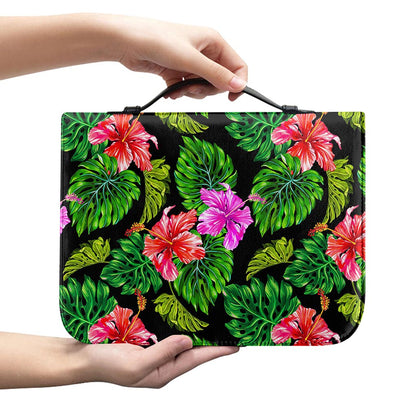 Monstera Hibiscus Hawaii Pattern Print Leather Bible Cover