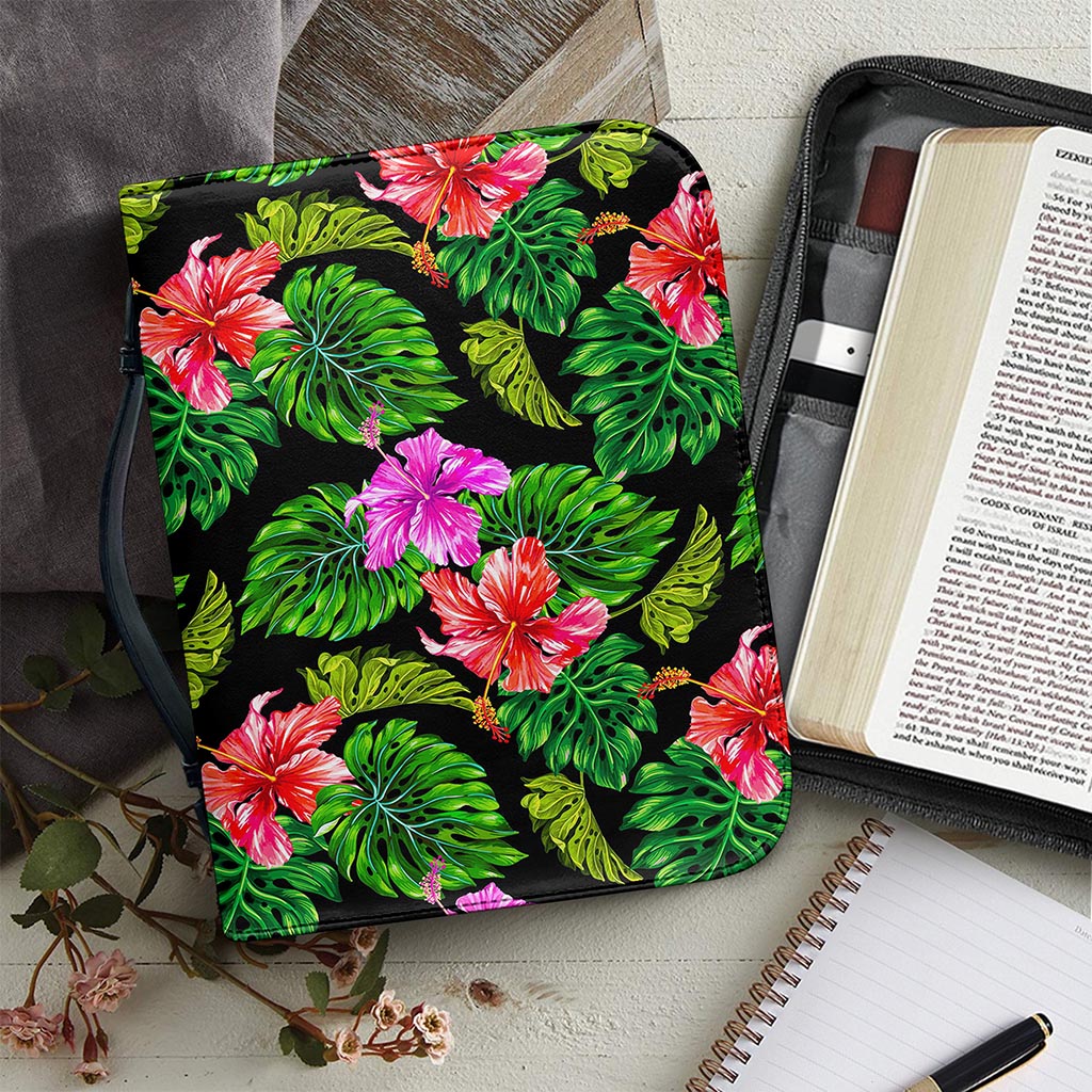 Monstera Hibiscus Hawaii Pattern Print Leather Bible Cover