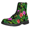 Monstera Hibiscus Hawaii Pattern Print Lace-Up Boots