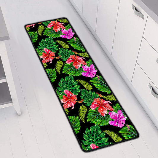 Monstera Hibiscus Hawaii Pattern Print Long Kitchen Mat