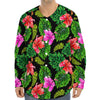 Monstera Hibiscus Hawaii Pattern Print Long Sleeve Baseball Jersey