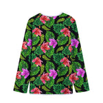 Monstera Hibiscus Hawaii Pattern Print Long Sleeve Short Coat