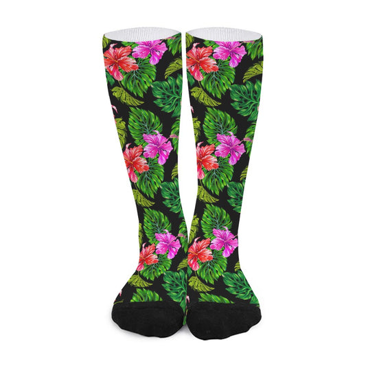 Monstera Hibiscus Hawaii Pattern Print Long Socks