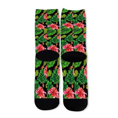Monstera Hibiscus Hawaii Pattern Print Long Socks
