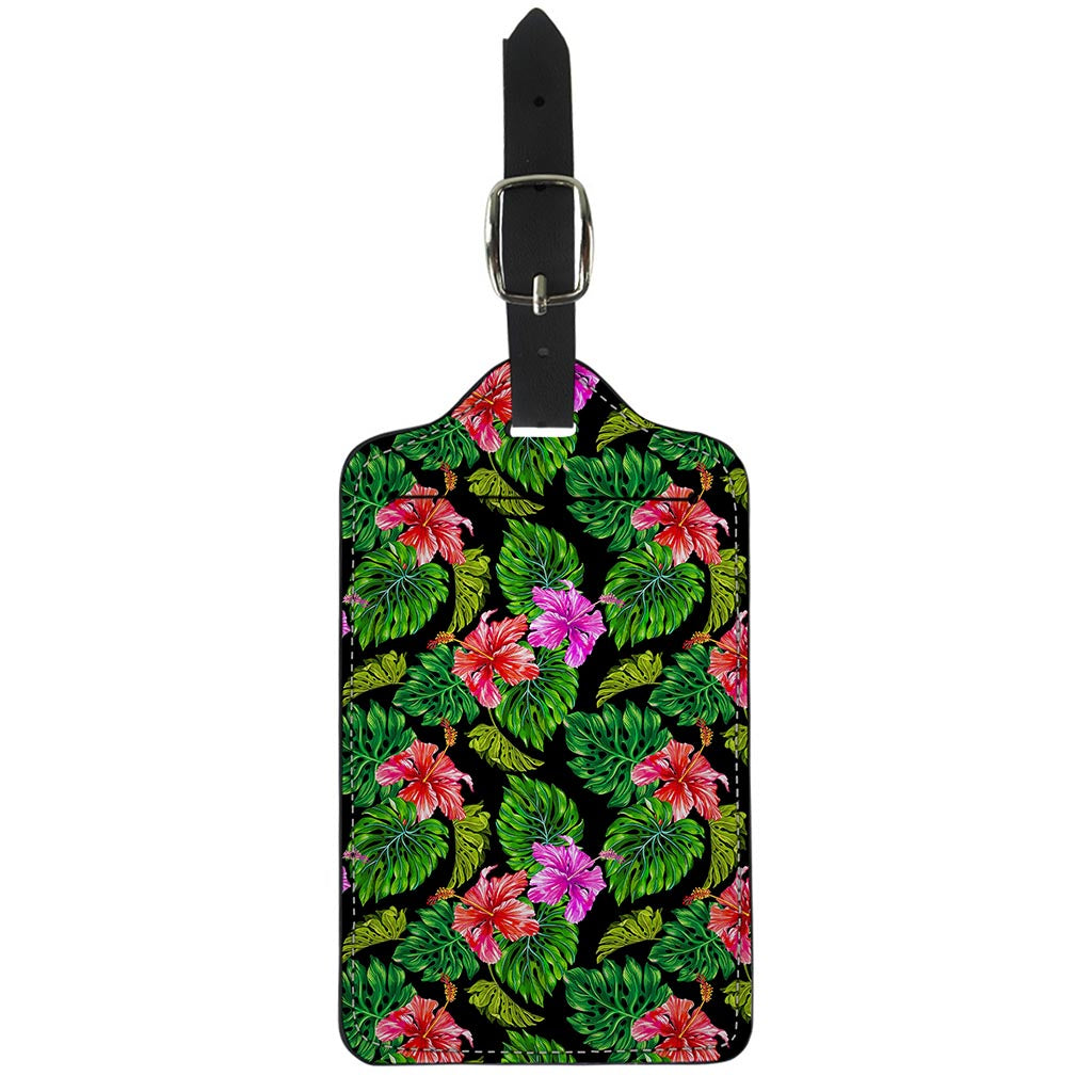 Monstera Hibiscus Hawaii Pattern Print Luggage Tag