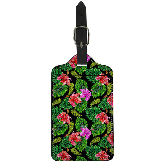 Monstera Hibiscus Hawaii Pattern Print Luggage Tag