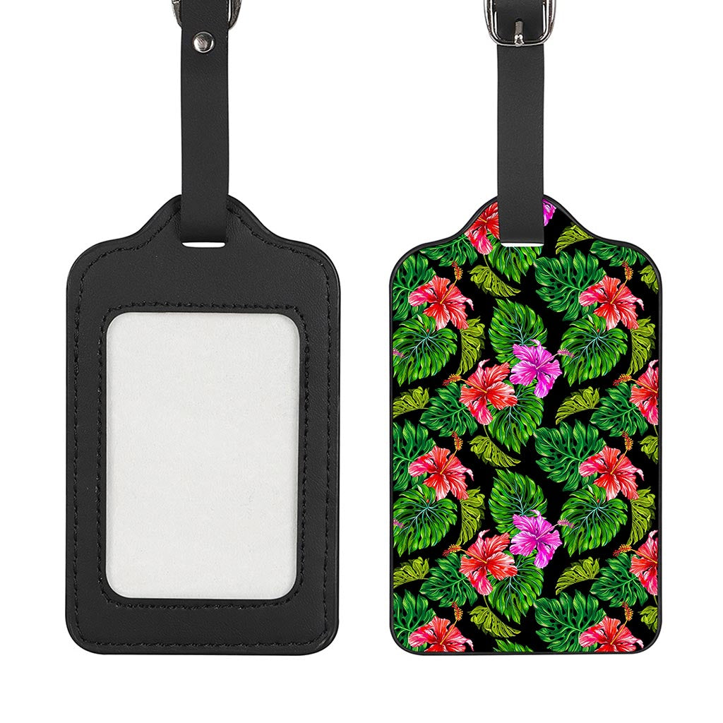 Monstera Hibiscus Hawaii Pattern Print Luggage Tag