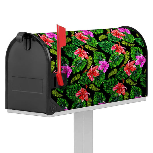 Monstera Hibiscus Hawaii Pattern Print Mailbox Cover