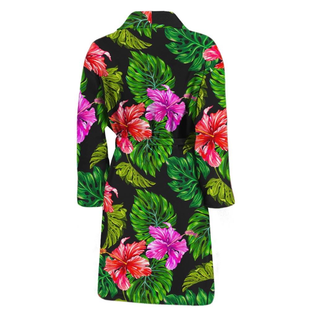 Monstera Hibiscus Hawaii Pattern Print Men's Bathrobe