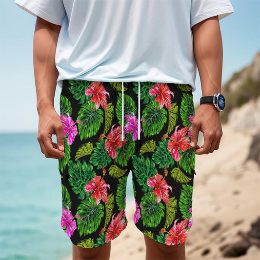 Monstera Hibiscus Hawaii Pattern Print Men's Cargo Shorts