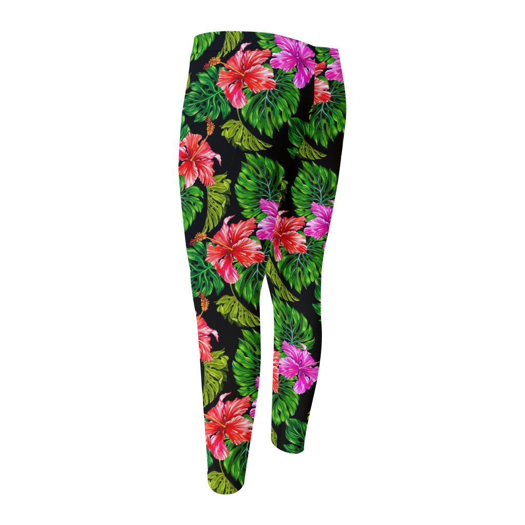 Monstera Hibiscus Hawaii Pattern Print Men's Compression Pants