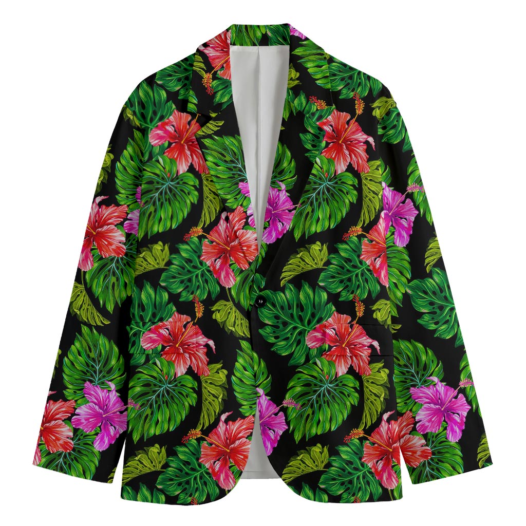 Monstera Hibiscus Hawaii Pattern Print Men's Cotton Blazer