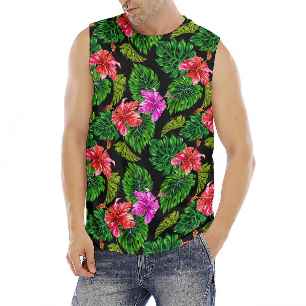 Monstera Hibiscus Hawaii Pattern Print Men's Fitness Tank Top