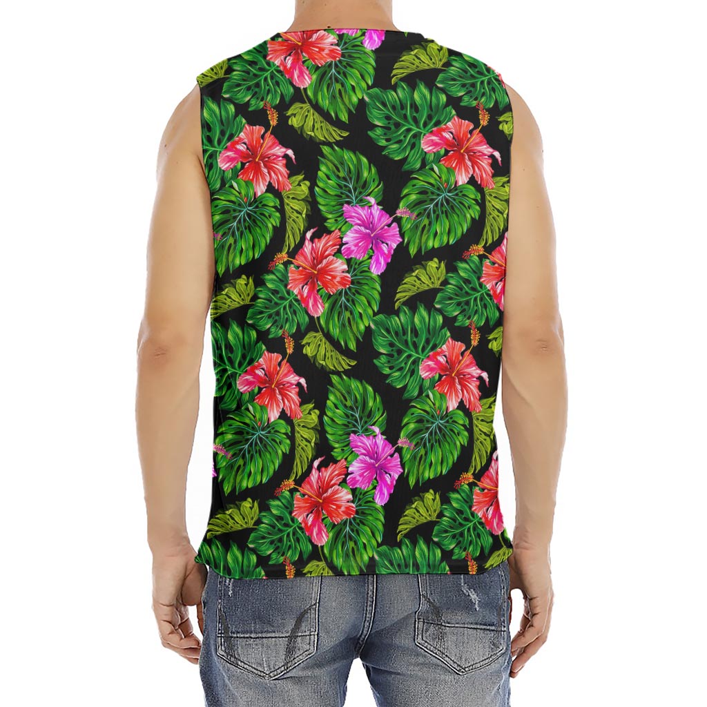 Monstera Hibiscus Hawaii Pattern Print Men's Fitness Tank Top