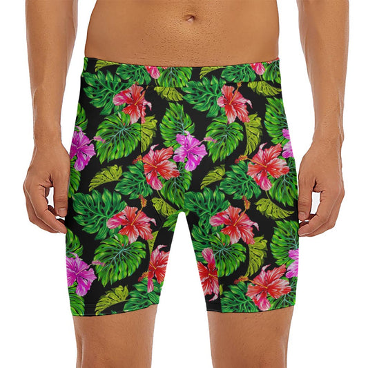 Monstera Hibiscus Hawaii Pattern Print Men's Long Boxer Briefs