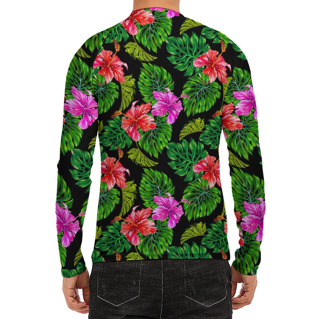 Monstera Hibiscus Hawaii Pattern Print Men's Long Sleeve Rash Guard