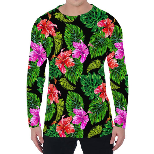 Monstera Hibiscus Hawaii Pattern Print Men's Long Sleeve T-Shirt