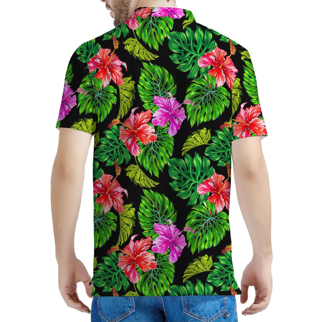 Monstera Hibiscus Hawaii Pattern Print Men's Polo Shirt