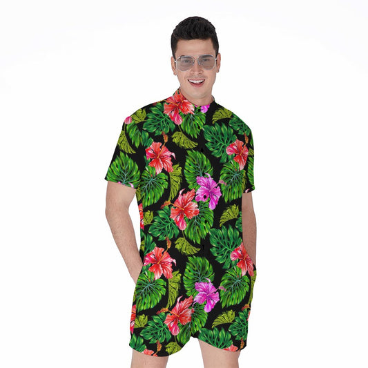Monstera Hibiscus Hawaii Pattern Print Men's Rompers