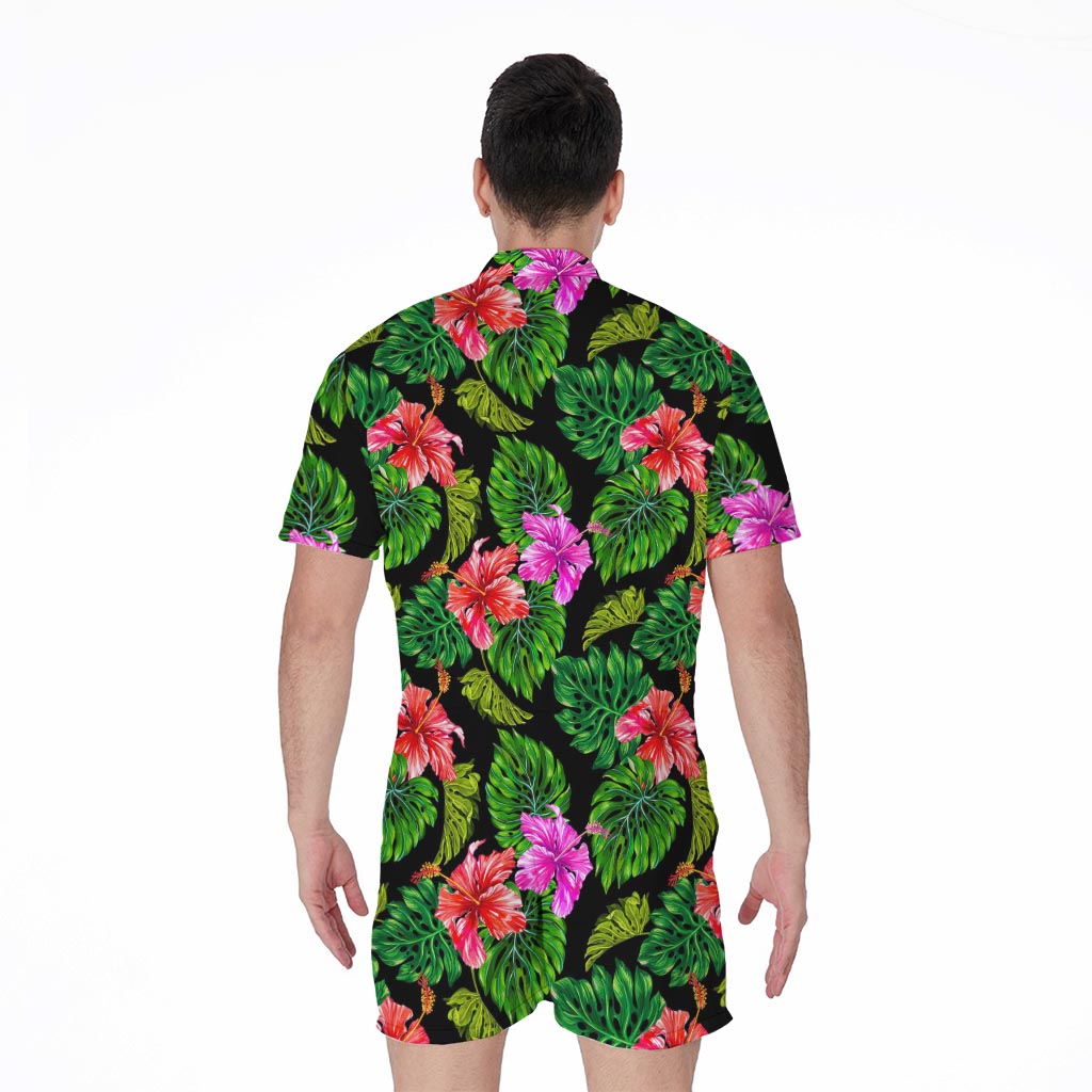 Monstera Hibiscus Hawaii Pattern Print Men's Rompers