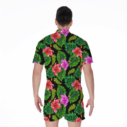 Monstera Hibiscus Hawaii Pattern Print Men's Rompers