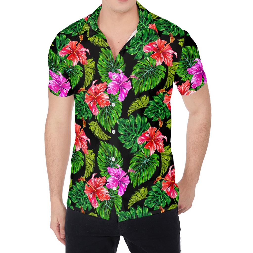 Monstera Hibiscus Hawaii Pattern Print Men's Shirt