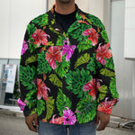 Monstera Hibiscus Hawaii Pattern Print Men's Shirt Jacket