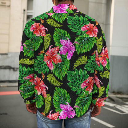 Monstera Hibiscus Hawaii Pattern Print Men's Shirt Jacket