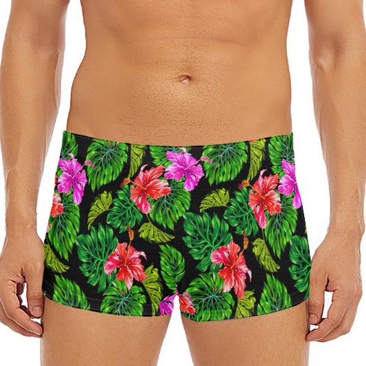 Monstera Hibiscus Hawaii Pattern Print Men's Short Boxer Briefs