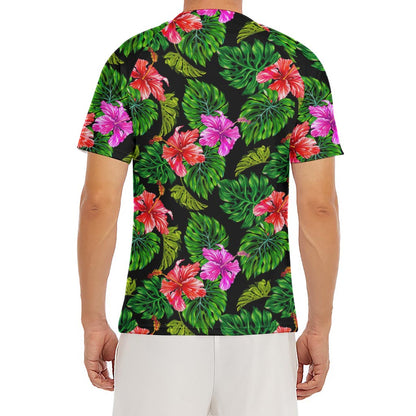 Monstera Hibiscus Hawaii Pattern Print Men's Short Sleeve Rash Guard